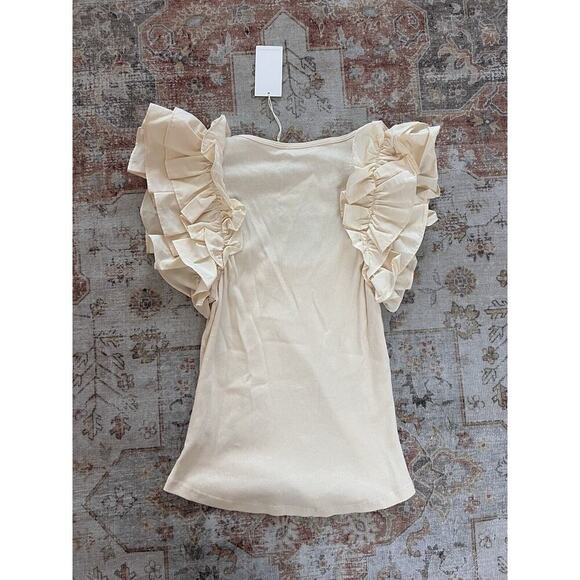 Ulla Johnson Koa Top in Cream Ribbed Knit Ruffle Cap Sleeve Size P Petite - Picture 10 of 10